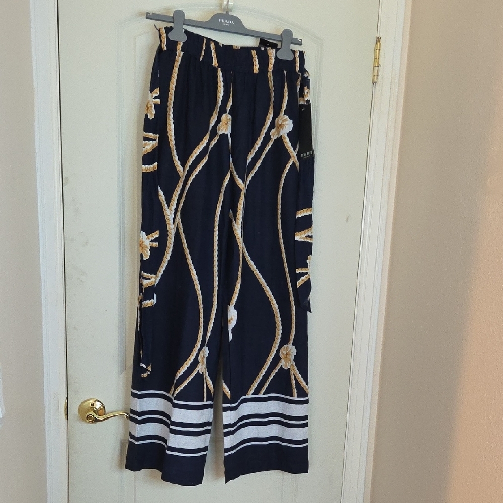 Navy and Gold Chain Wide Leg Pants‎